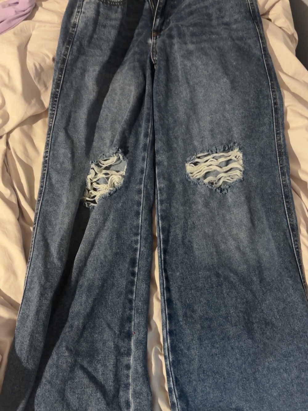 Vanilla Star Distressed Wide-Leg Blue Jeans